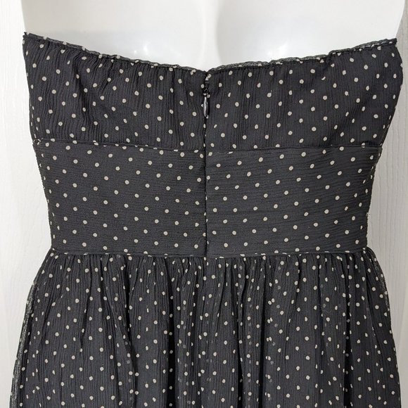 J. Crew 100% Silk Black w/Tan Polka Dots Strapless Midi Dress - size 2 - Picture 8 of 10